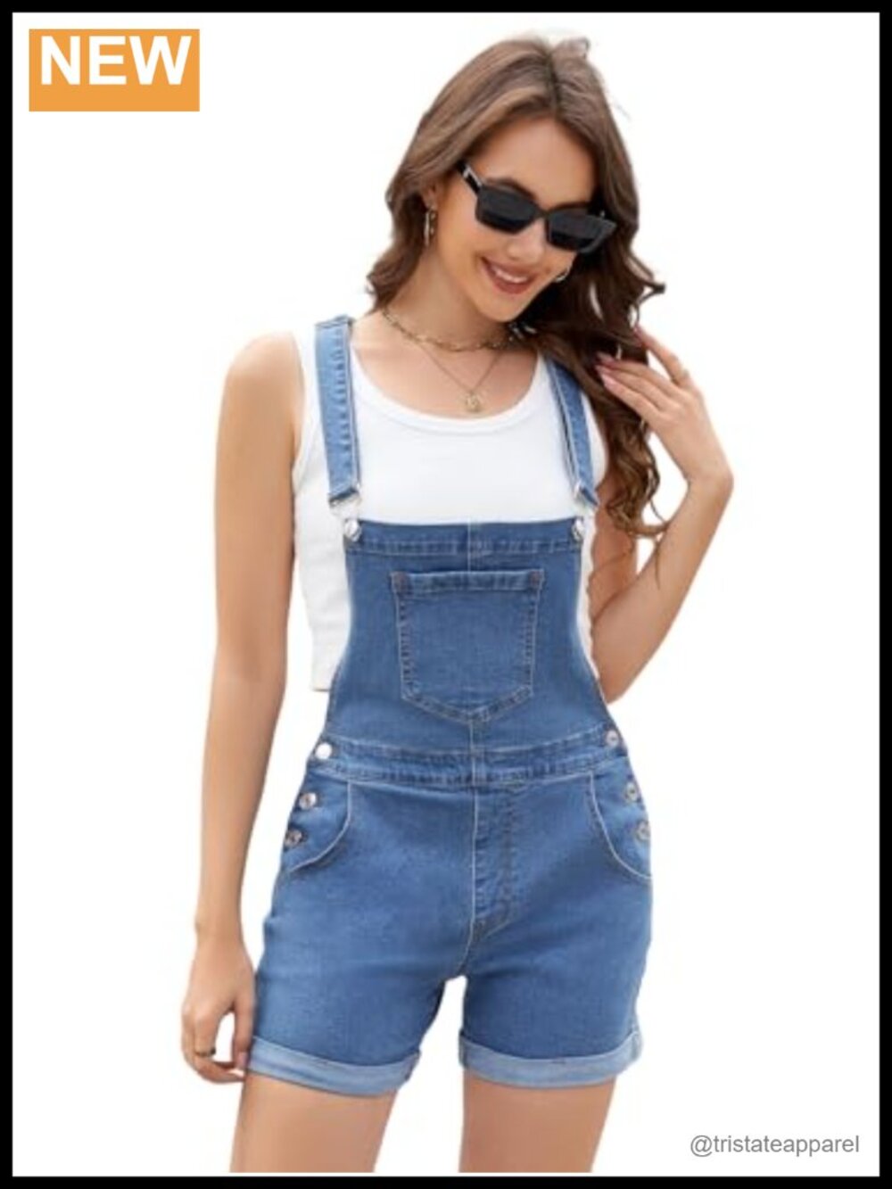 Women's Denim Short Overalls Adjustable Straps Cuffed Hem Casual Shortalls
